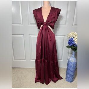 Jason Wu Deep V-Neck Maxi Dress With Cut-Outs Burgundy Red Size L NWOT B9